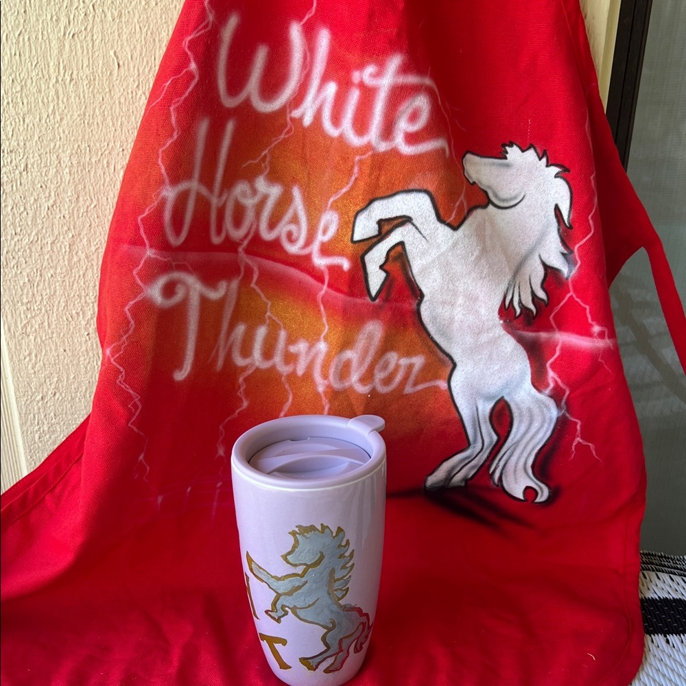 # 0657* 16 0z 473 ml Purple Travel Mug White Horse Thunder' ( WHT)